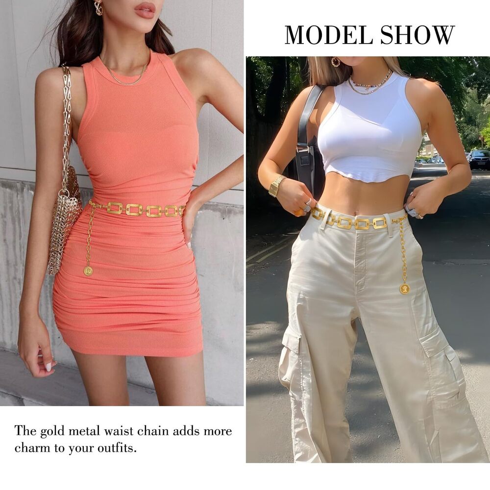 5414 Metal Waist Chain Belt Women Adjustable Body Link Belts Ladies Fashion - Picture 4 of 7
